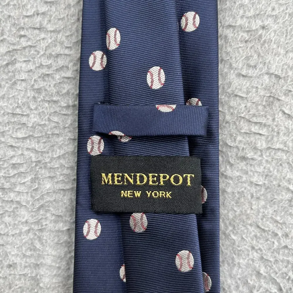 Mendepot New York Necktie Microfiber Navy Blue Baseball Print Classic Tie